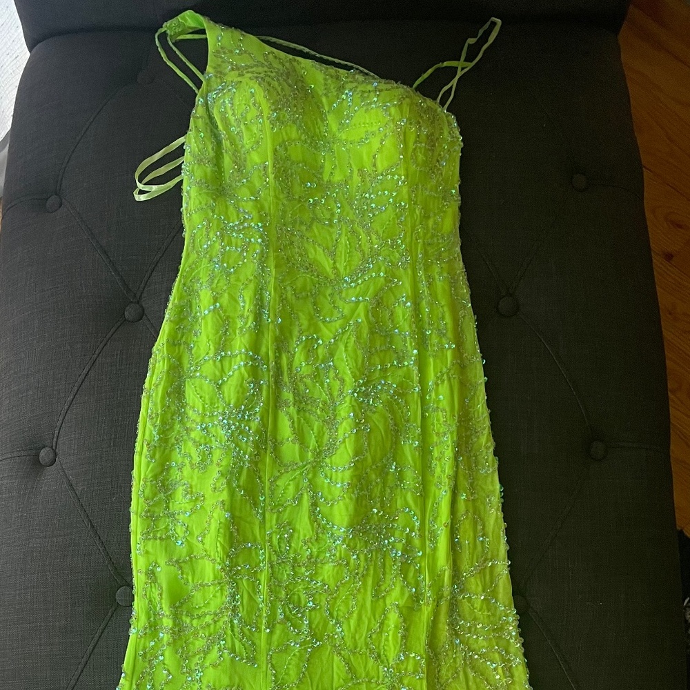 Lime green beaded long gown